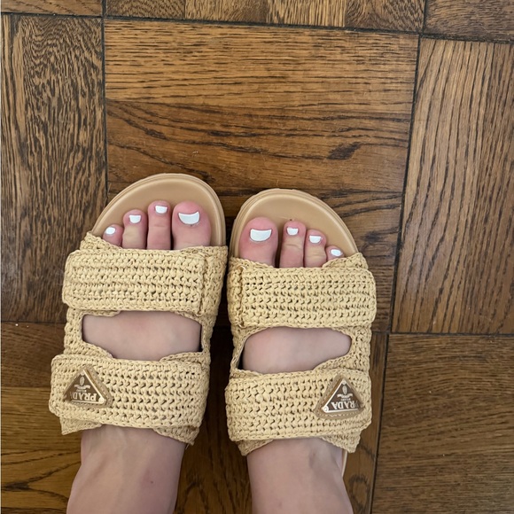 Prada Tan Raffia Sandals - Picture 1 of 4